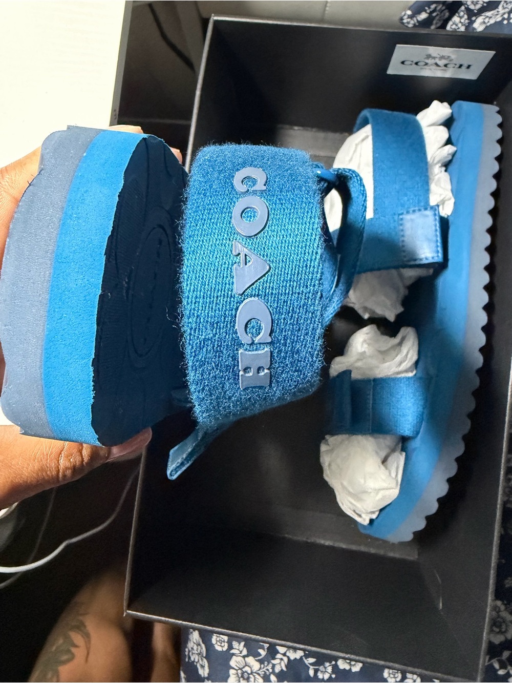 Coach Blue Adjustable Strap Sandals